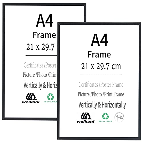 Weikani Bilderrahmen aus Holz, A4, 21 x 30 cm, mit Plexi-glas, für Wandmontage oder Tischaufstellung, Schwarz, 2 Stück Weikani Bilderrahmen aus Holz, A4, 21 x 30 cm, mit Plexi-glas, für Wandmontage oder Tischaufstellung, Schwarz, 2 Stück von Weikani