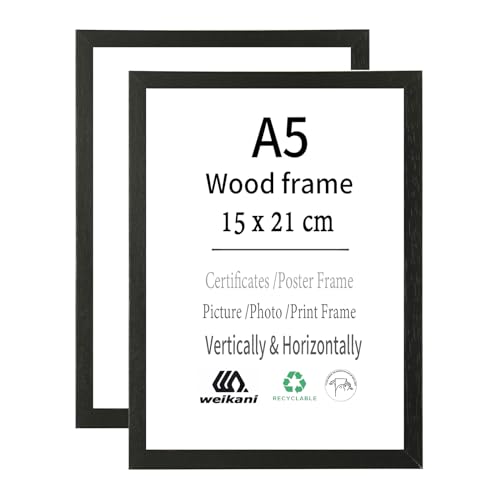 weikani Bilderrahmen, A5, Schwarz, 2 Stück, 15 x 21 cm, Holz-Bilderrahmen, Urkundenrahmen mit Plexi-glas für Wandmontage oder Tischaufstellung weikani Bilderrahmen, A5, Schwarz, 2 Stück, 15 x 21 cm, Holz-Bilderrahmen, Urkundenrahmen mit Plexi-glas für Wandmontage oder Tischaufstellung von Weikani