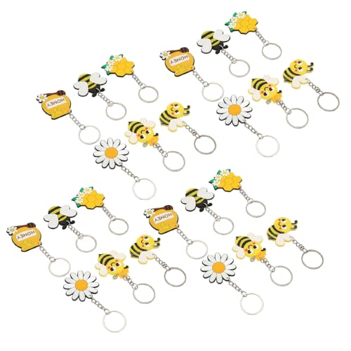 Weikeya Gänseblümchen-Schlüsselanhänger, Gänseblümchen-Bienen-Schlüsselanhänger, 24 Stück, Bunt, Cartoon, Elegantes Silikon-Metall, Exquisit für Schals und Mützen von Weikeya