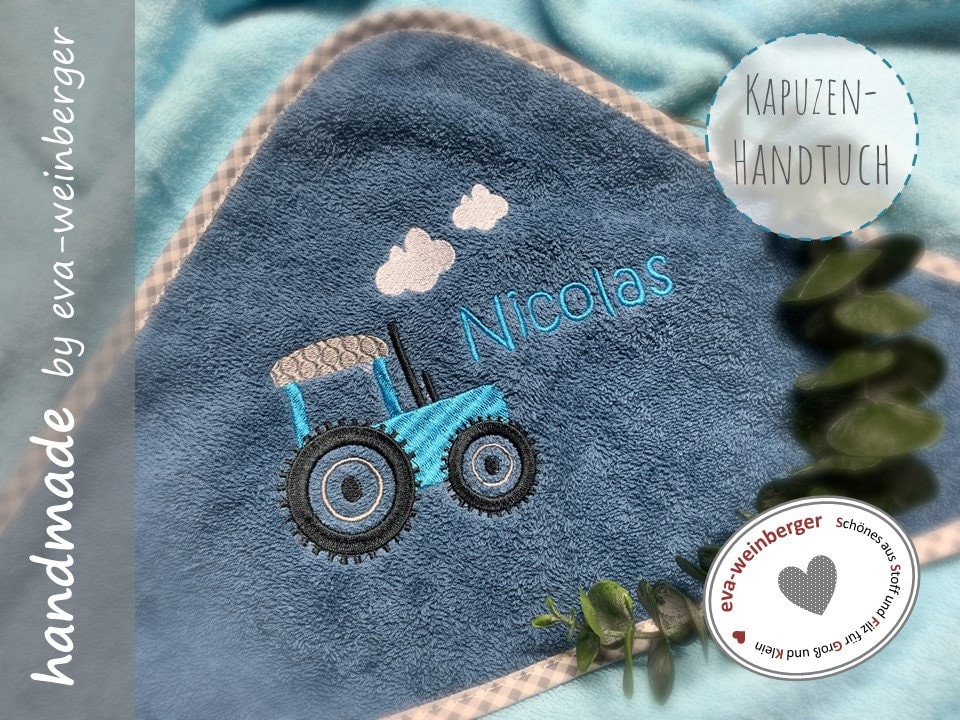 Kapuzenhandtuch , Mit Name Und Traktor Babybadetuch Handtuch Badetuch Geschenk Taufe Geburt Trecker von WeinbergerDesign