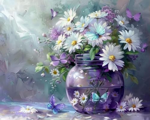 Weiniuniu 5D-Diamant-Malset Blumen in einer Flasche DIY Malen Nach Zahlen Erwachsene und Kinder runde Strassmalerei Bilder Home Decor 40x50cm von Weiniuniu