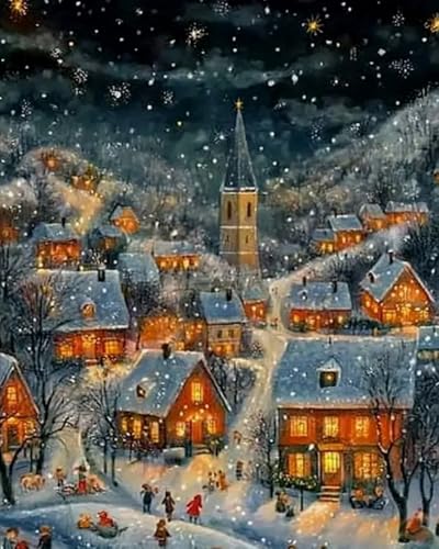 Weiniuniu 5D-Diamant-Malset Verschneite Stadt DIY Malen Nach Zahlen Erwachsene und Kinder runde Strassmalerei Bilder Home Decor 50X70 cm von Weiniuniu