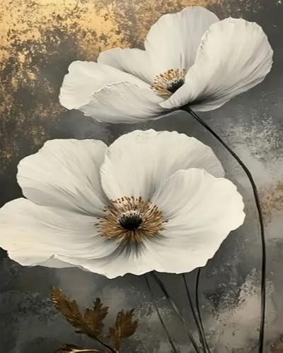 Weiniuniu 5D-Diamant-Malset Weiße Blumen DIY Malen Nach Zahlen Erwachsene und Kinder runde Strassmalerei Bilder Home Decor 50X70 cm von Weiniuniu