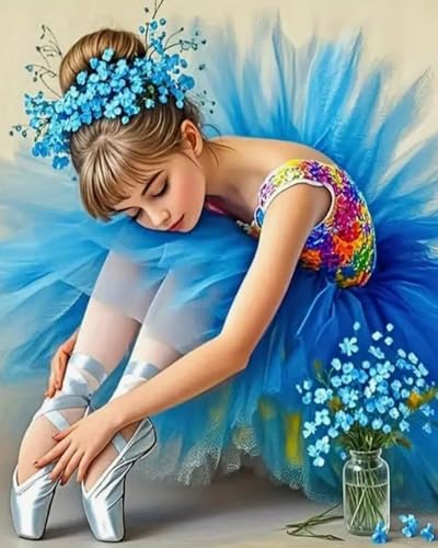 Weiniuniu Kreuzstich Stickpackung Ballerina DIY Stickvorlagen Stickbilder 11CT Vorgedruckt Kreuzstich Set für Anfänger Home Decor 40x50 cm von Weiniuniu
