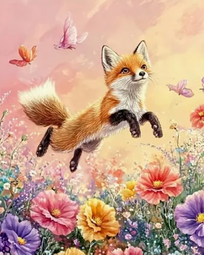 Weiniuniu Kreuzstich Stickpackung Blumen-Seefuchs DIY Stickvorlagen Stickbilder 11CT Vorgedruckt Kreuzstich Set für Anfänger Home Decor 40x50 cm von Weiniuniu