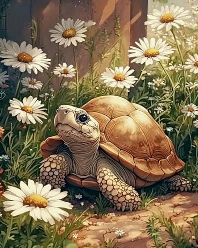 Weiniuniu Kreuzstich Stickpackung Blumenschildkröte DIY Stickvorlagen Stickbilder 11CT Vorgedruckt Kreuzstich Set für Anfänger Home Decor 40x50 cm von Weiniuniu