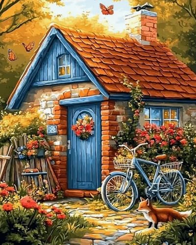 Weiniuniu Kreuzstich Stickpackung Cartoon-Haus DIY Stickvorlagen Stickbilder 11CT Vorgedruckt Kreuzstich Set für Anfänger Home Decor 50x70 cm von Weiniuniu