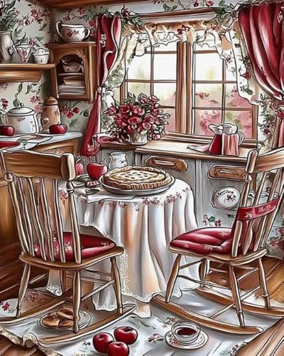 Weiniuniu Kreuzstich Stickpackung Cartoon-Restaurant DIY Stickvorlagen Stickbilder 11CT Vorgedruckt Kreuzstich Set für Anfänger Home Decor 50x70 cm von Weiniuniu