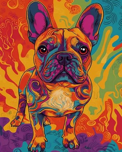 Weiniuniu Kreuzstich Stickpackung Französische Bulldogge DIY Stickvorlagen Stickbilder 11CT Vorgedruckt Kreuzstich Set für Anfänger Home Decor 40x50 cm von Weiniuniu