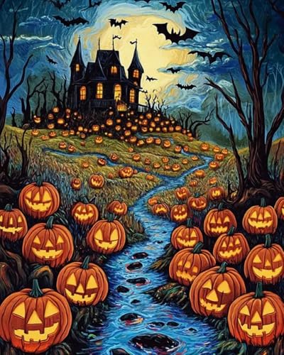 Weiniuniu Kreuzstich Stickpackung Halloween-Kürbis DIY Stickvorlagen Stickbilder 11CT Vorgedruckt Kreuzstich Set für Anfänger Home Decor 40x50 cm von Weiniuniu