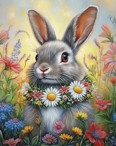 Weiniuniu Kreuzstich Stickpackung Hase im Blumenbusch DIY Stickvorlagen Stickbilder 11CT Vorgedruckt Kreuzstich Set für Anfänger Home Decor 40x50 cm von Weiniuniu
