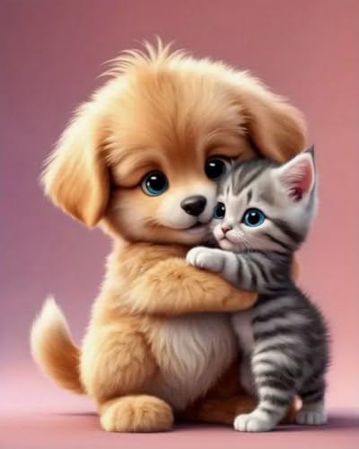 Weiniuniu Kreuzstich Stickpackung Hund und Katze DIY Stickvorlagen Stickbilder 11CT Vorgedruckt Kreuzstich Set für Anfänger Home Decor 50x70 cm von Weiniuniu