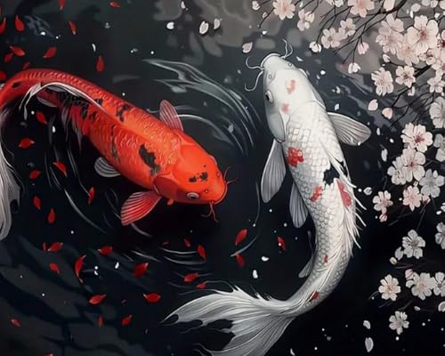 Weiniuniu Kreuzstich Stickpackung Kirschblüten und Koi-Fische DIY Stickvorlagen Stickbilder 11CT Vorgedruckt Kreuzstich Set für Anfänger Home Decor 40x50 cm von Weiniuniu