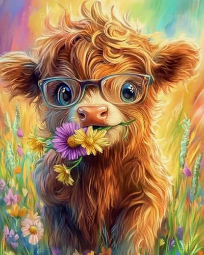 Weiniuniu Kreuzstich Stickpackung Tier-Kalb DIY Stickvorlagen Stickbilder 11CT Vorgedruckt Kreuzstich Set für Anfänger Home Decor 50x70 cm von Weiniuniu