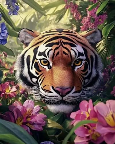 Weiniuniu Kreuzstich Stickpackung Tiertiger DIY Stickvorlagen Stickbilder 11CT Vorgedruckt Kreuzstich Set für Anfänger Home Decor 40x50 cm von Weiniuniu
