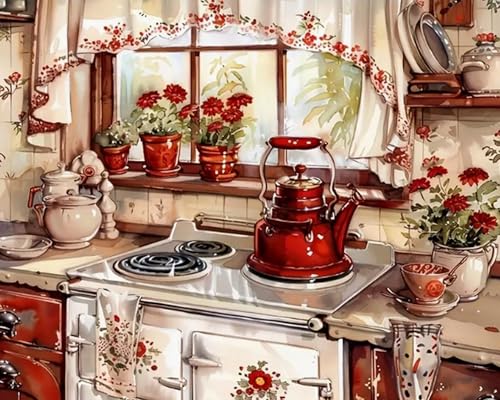 Weiniuniu Vorgedruckt Kreuzstich Stickpackungen Blick auf die Küche 11CT Stickbilder Erwachsene Sticken Set DIY für Anfänger Kreuzstich Home Decor 50x70 cm von Weiniuniu