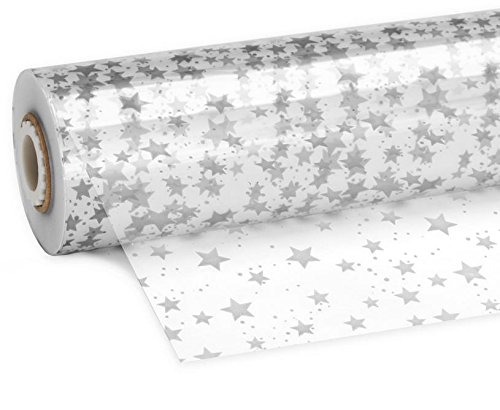 Weinkarton24 Klarsichtfolie Sterne Silber 70 cm x 100 m, Geschenkfolie, Stärke 28µ Weinkarton24 Klarsichtfolie Sterne Silber 70 cm x 100 m, Geschenkfolie, Stärke 28µ von Weinkarton24