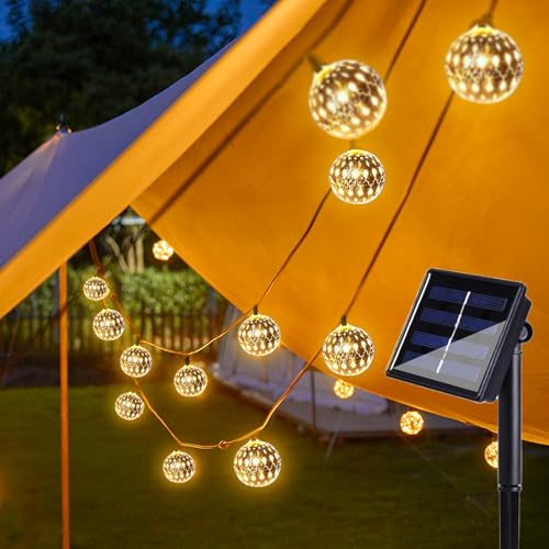 5m 20led Lichterkette AußEn Solar,Outdoor Lichterkette Solar Marokkanische,Balkon Lichterkette Solar,Silber Marokkanischen Orb Schnurlichter,Ip65 Wasserdicht,FüR Garten,Balkon,Terrasse,Hochzeiten von Weiongppy