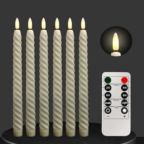 LED Stabkerzen Set, 6er Pack Flammenlose Kerzen mit Fernbedienung & Timer, Batterie betrieben, Warmweiß Flackernd, Weihnachtsdeko, Hochzeit, Halloween, Kamin, Party, 2 x 25 cm (Beige) von Weiongppy