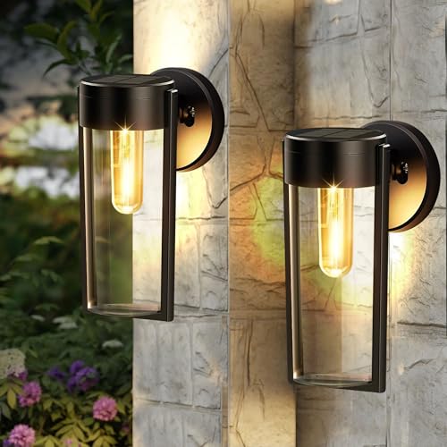 Weiongppy Aussenleuchten Hauswand,2 StüCk Solar Aussenlampe Wand,Solar Wandleuchte Aussen,2 Modi,Ip65 Wasserdichte,Mattschwarz Lampe Aussenbereich,FüR Garten Zaun Veranda Garage AußEnlampe(Warmweiß) von Weiongppy
