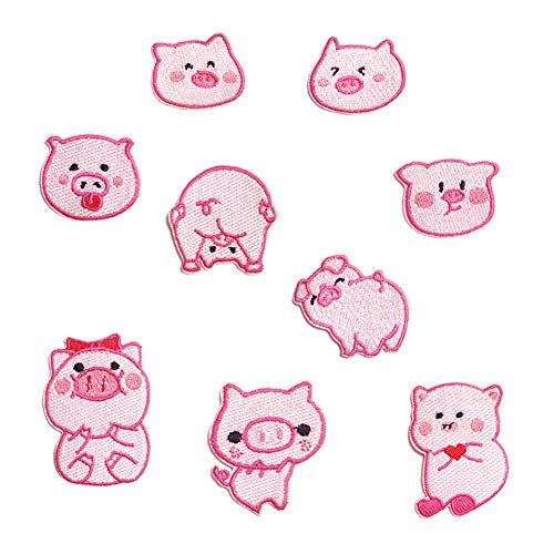 Weiqiao® 9 Stück Aufnäher zum Aufbügeln, Motiv Schweinchen, zum Aufbügeln, für DIY Kleidung von Weiqiao