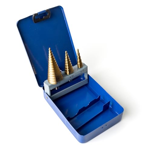 Weischer® - HSS Stufenbohrer Set | 3-teilig Kegelbohrer Schälbohrer Ø 4-32 mm | Titan TIN | Metallbohrer für Holz, Kunststoff & Metall von Weischer