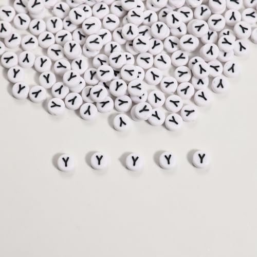 Buchstaben-Perlen, Acryl, Buchstaben-Y-Perlen für Schmuck- und Armbandherstellung, 4 x 7 mm, Weiß und Schwarz, 300 Stück Buchstaben-Perlen, Acryl, Buchstaben-Y-Perlen für Schmuck- und Armbandherstellung, 4 x 7 mm, Weiß und Schwarz, 300 Stück von Weiyiziens