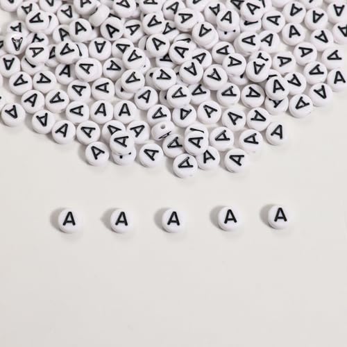 Buchstabenperlen, Acryl, Buchstabe A, für Schmuck- und Armbandherstellung, 4 x 7 mm, Weiß und Schwarz, 300 Stück Buchstabenperlen, Acryl, Buchstabe A, für Schmuck- und Armbandherstellung, 4 x 7 mm, Weiß und Schwarz, 300 Stück von Weiyiziens