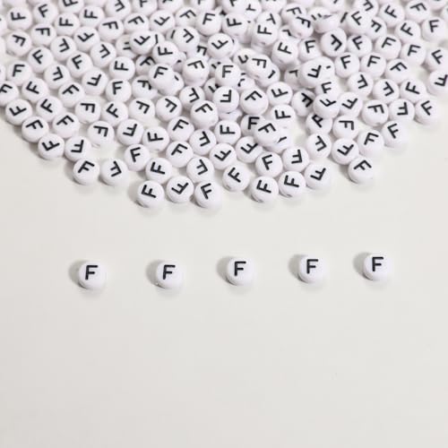 Buchstabenperlen, Acryl, Buchstabe F, für Schmuck- und Armbandherstellung, 4 x 7 mm, Weiß und Schwarz, 300 Stück Buchstabenperlen, Acryl, Buchstabe F, für Schmuck- und Armbandherstellung, 4 x 7 mm, Weiß und Schwarz, 300 Stück von Weiyiziens