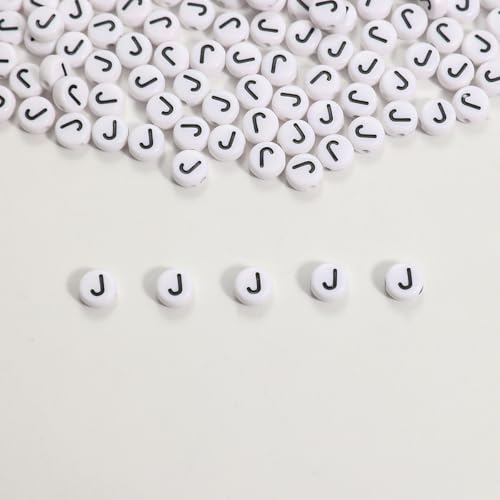 Buchstabenperlen, Acryl, Buchstabe J, für Schmuck- und Armbandherstellung, 4 x 7 mm, Weiß und Schwarz, 300 Stück Buchstabenperlen, Acryl, Buchstabe J, für Schmuck- und Armbandherstellung, 4 x 7 mm, Weiß und Schwarz, 300 Stück von Weiyiziens