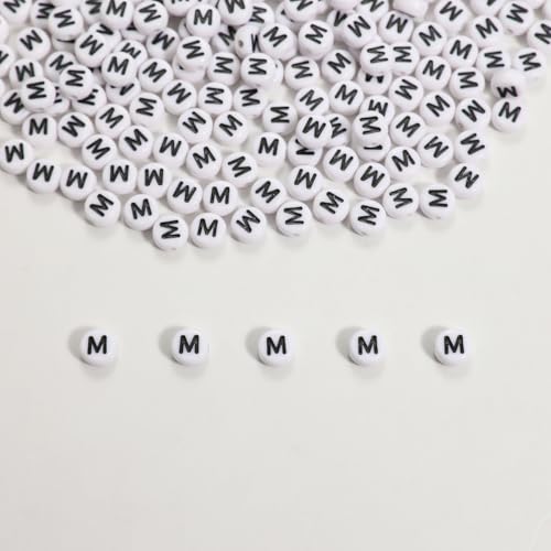 Buchstabenperlen, Acryl, Buchstabe M, für Schmuck- und Armbandherstellung, 4 x 7 mm, Weiß und Schwarz, 300 Stück Buchstabenperlen, Acryl, Buchstabe M, für Schmuck- und Armbandherstellung, 4 x 7 mm, Weiß und Schwarz, 300 Stück von Weiyiziens