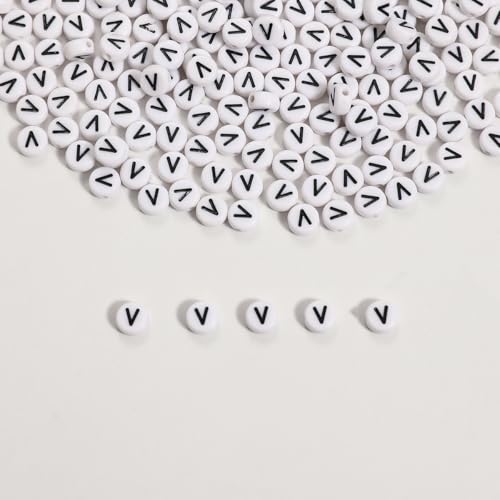 Buchstabenperlen, Acryl, Buchstabe V, für Schmuck- und Armbandherstellung, 4 x 7 mm, Weiß und Schwarz, 300 Stück Buchstabenperlen, Acryl, Buchstabe V, für Schmuck- und Armbandherstellung, 4 x 7 mm, Weiß und Schwarz, 300 Stück von Weiyiziens