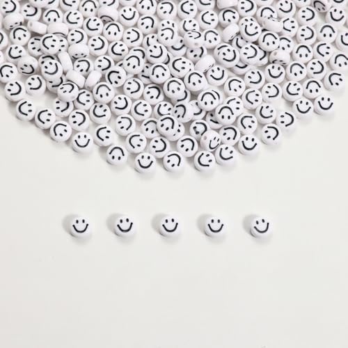 Buchstabenperlen, Acryl, Buchstaben, Lächeln, für Schmuck- und Armbandherstellung, 4 x 7 mm, Weiß und Schwarz, 300 Stück Buchstabenperlen, Acryl, Buchstaben, Lächeln, für Schmuck- und Armbandherstellung, 4 x 7 mm, Weiß und Schwarz, 300 Stück von Weiyiziens