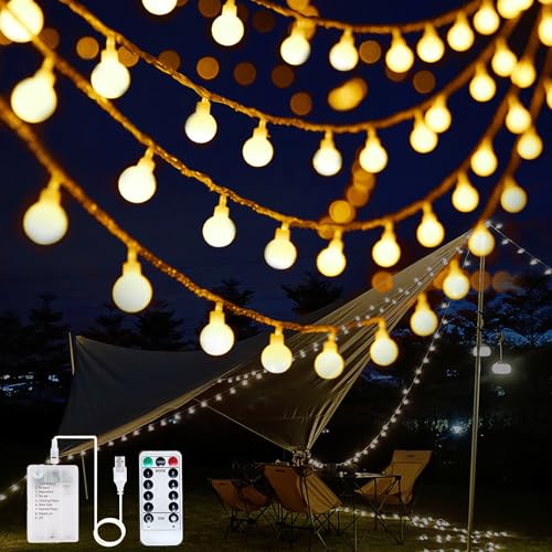Lichterkette Außen Innen, 2 in 1 Kugel Lichterkette 10M 100 LEDs mit 8 Modi LED Lichterketten Batteriebetrieben für Zimmer, Garten, Hochzeit, Camping, Balkon Deko von Wekrigh