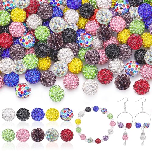 100 Stück Glitzerperlen für Armbänder 10mm Disco Ball Perlen zum Auffädeln Bastelperlen Glitzerperlen Perlen Shamballa Kristall Perlen für Armbänder Ohrringe Kette DIY Schmuckherstellung (10 Farbe) von Wekuw