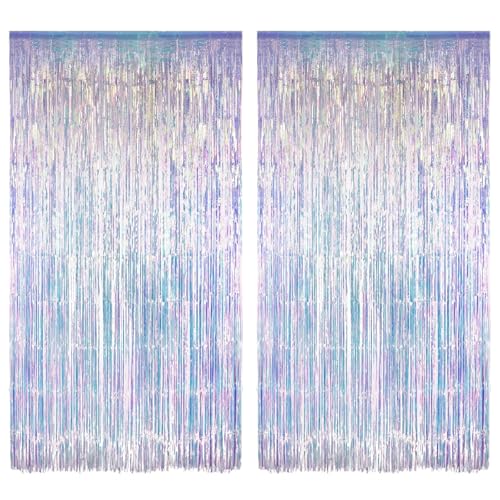 2 Stücke Lametta Vorhänge Irisierende Glitzer 100cm*200cm Lametta Vorhang Glitzervorhang Foto Hintergrund Vorhang Metallische Luftschlangen Party Deko für Meerjungfrau Mädchen Meer Einhorn Regenbogen von Wekuw