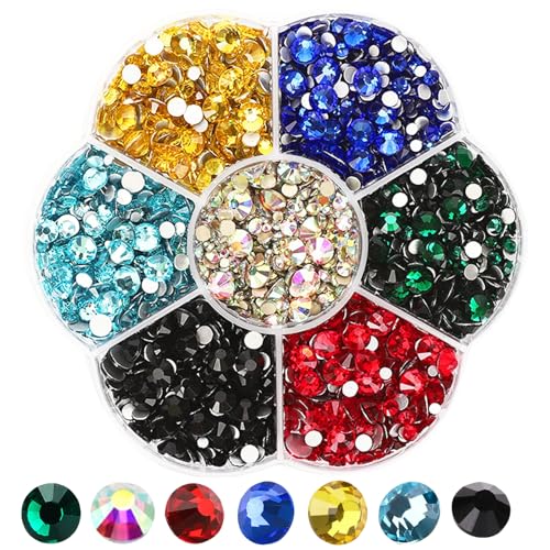 2500 Glitzersteine Hotfix Selbstklebend 0.15~0.48cm,Strasssteine für Textilien zum Kleben,Schmucksteine zum Basteln Rhinestones,für Kleidung Schuhe DIY Handwerk Nail Charms Geschenk (7 Farben) von Wekuw