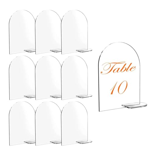 Wekuw 10 Stücke Acryl Hochzeits Tischnummern Tischnummern Hochzeit Platzkarten Bogen Acryl Schild Blanko Gewölbt Klares Bogen Acrylschild Mit Ständern Geeignet für Partytischschilder von Wekuw