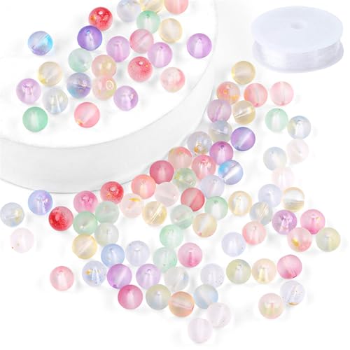 Wekuw 250 Stücke Kristall Glasperlen, Perlen für Armbänder, Perlen Set, Mattierte Glitzerperlen mit Perlendraht, 8MM Schmuckperlen,für DIY Halsketten Ohrringe Schmuck Basteln(5 Farbe) LLCZ-5 von Wekuw
