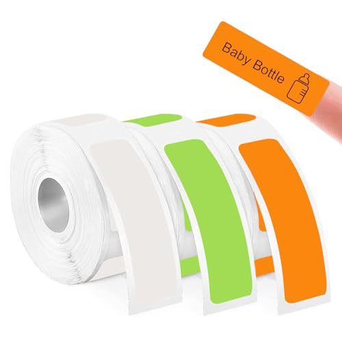 Wekuw 3 Rollen Etikettendrucker Thermo Papier für Schule Wasserdicht Anpassen Klebeetiketten, Etiketten Selbstklebend zum Beschriften Thermo Papier (Transparent, grün, orange) von Wekuw