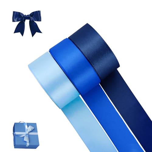 3 Rollen Satinband Blau, Polyesterband 22M x 2.5cm Geschenkband Blau Satinband Marineblau Dekoration Präsent Geschenkband, für Geschenkverpackungen, Hochzeitsautoband, Bänder zum Basteln von Wekuw