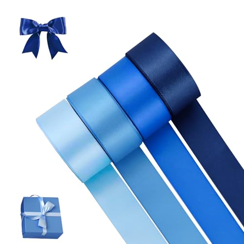 Wekuw 4 Rollen Geschenkband Blau 22M x 2cm Geschenkband Royalblau Geschenkbänder Stoff Schleifenband Dekoband zum Geschenkverpackung, Bastelarbeiten, Geburtstag und Hochzeitsdekoration von Wekuw