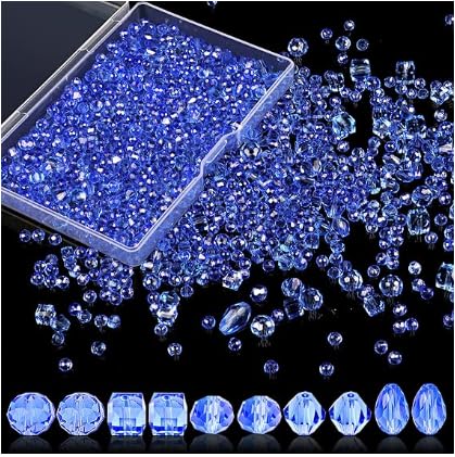 Wekuw 600 Stücke Bunte Perlen (Blau 4/6/8 mm) Facettierte Glasperlen Glitzerperlen Perlen für Armbänder Glass Beads Kristallglasperlen Geeignet für Halsketten, Armbänder, Schmuckhandwerk von Wekuw