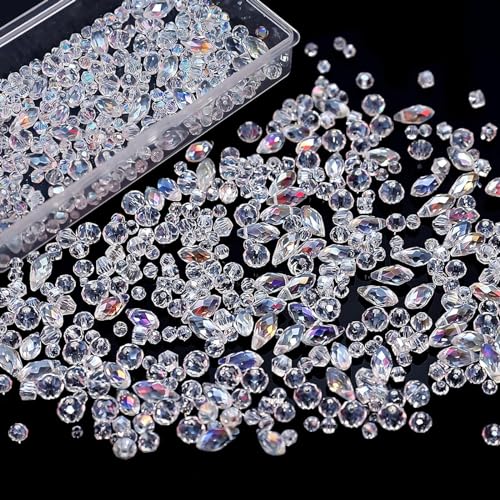 Wekuw 600 Stücke Glitzerperlen (AB Farbe 4/6/8 mm) Perlen Set Facettierte Perlen Glitzerperlen Glass Beads Perlen für Armbänder Crystal Beads Geeignet für Halsketten, Armbänder, Schmuckhandwerk von Wekuw