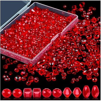 Wekuw 600 Stücke Kristall Perlen (Rot 4/6/8 mm) Perlen zum Auffädeln Facettierte Perlen Glasperlen Glitzerperlen Perlen Glas Beads Bunte Perlen Geeignet für Halsketten, Armbänder, Schmuckhandwerk von Wekuw