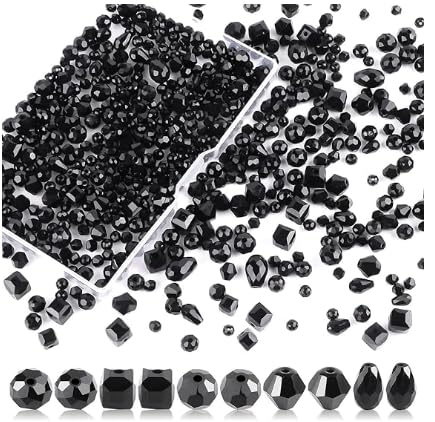 Wekuw 600 Stücke Schmuckperlen (Schwarz 4/6/8 mm) Bunte Perlen Facettierte Glasperlen Perlen Set Glasperlen Set Kristallglasperlen Geeignet für Halsketten, Armbänder, Schmuckhandwerk von Wekuw