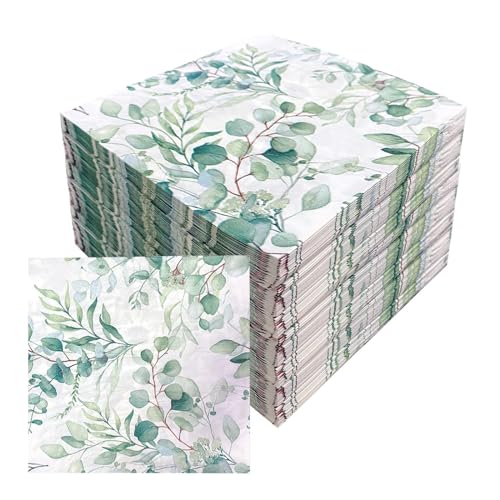 80 Stück Servietten Eukalyptus 33 x 33cm Serviettenshop Kommunion Deko 3-Lagige Eukalyptus Grün Papierservietten Tischdeko, für Geburtstag Hochzeit Taufe Kommunion und Jede Feier Party von Wekuw