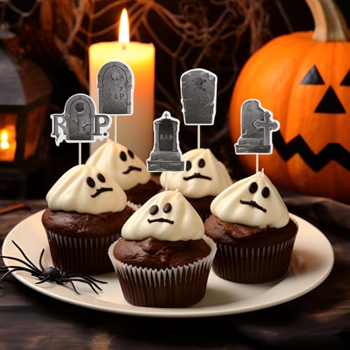 Wekuw Halloween Cupcake Topper, 36 Stück Grabstein Cupcake Toppers Muffin Deko Halloween Kuchen Deko Tortendeko Geburtstag Horror Deko Schwarz für Halloween Party Wekuw Halloween Cupcake Topper, 36 Stück Grabstein Cupcake Toppers Muffin Deko Halloween Kuchen Deko Tortendeko Geburtstag Horror Deko Schwarz für Halloween Party von Wekuw