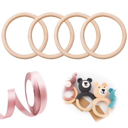 4 Stück Holz Ringe, Ø 100mm Holzringe zum Basteln Natürliche Ringe Unbehandelter Holz Makramee Ringe, für DIY Schmuck Makramee Armband Anhänger Schmuckherstellung Dekoration Ringe von Wekuw
