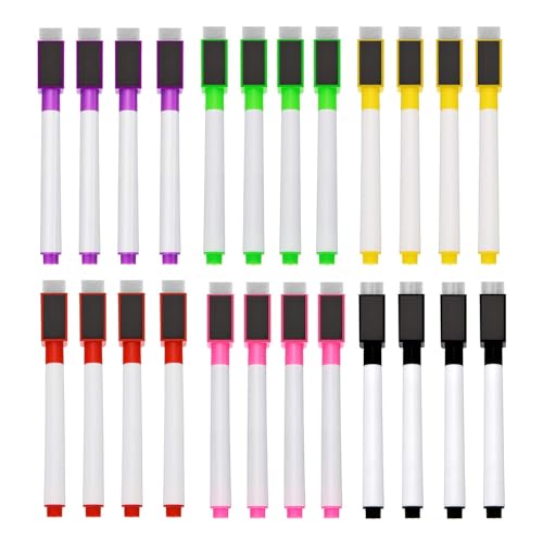 Wekuw 24 Stück Whiteboard Marker, Whiteboard Stifte mit Radierer, Trockenlöschmarker Magnetisch, Folienstift Abwischbar, Schreiben Auf Whiteboards, Tafeln, Spiegeln für Schule Büro Haus von Wekuw